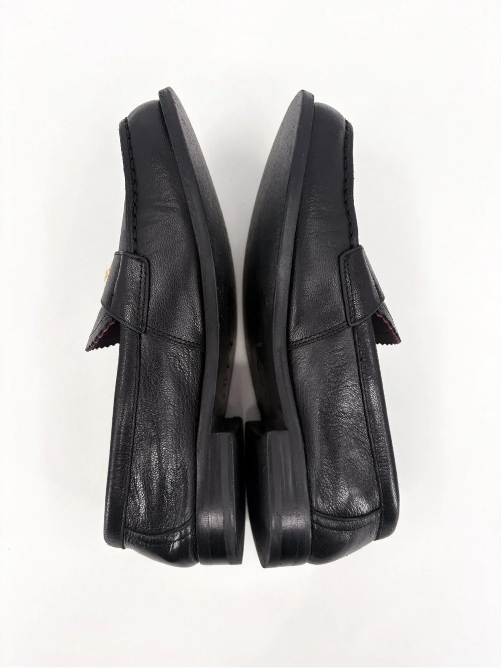 TORY BURCH Classic Loafers Black Leather Gold Double T 6.5